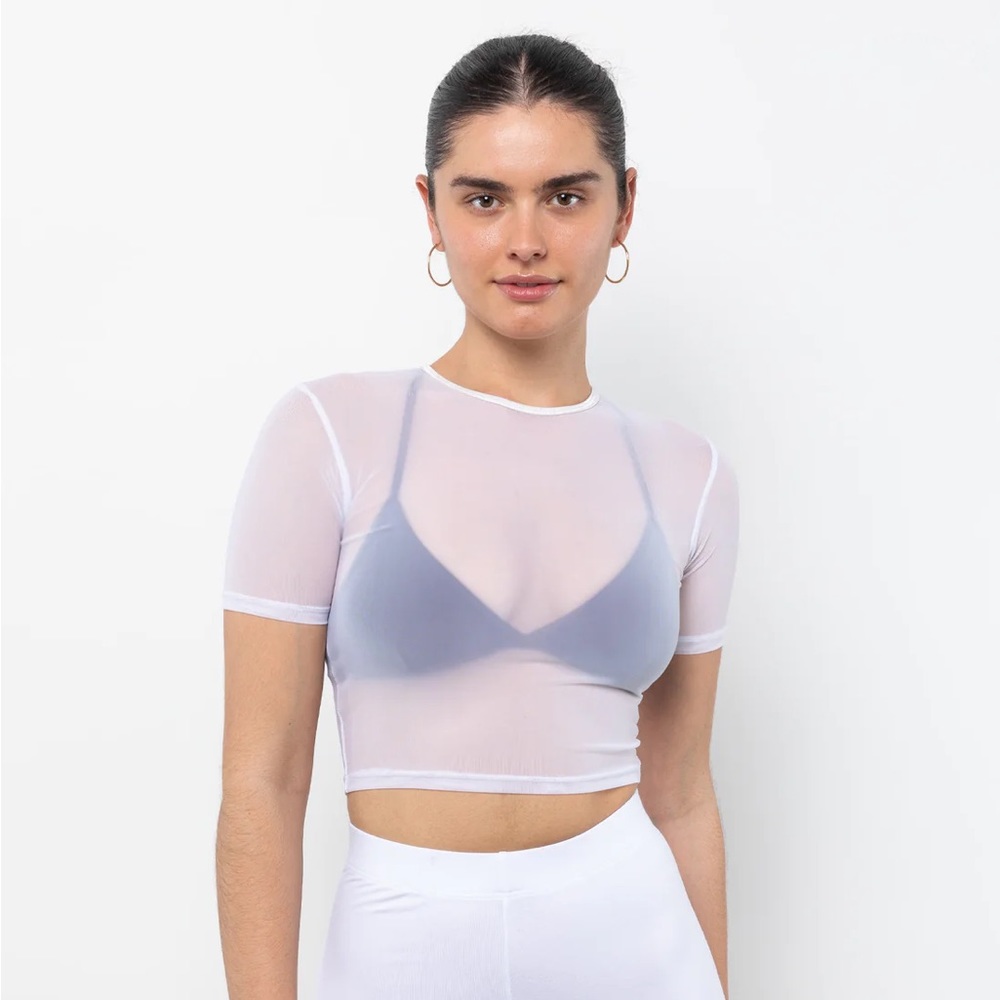 LA Apparel White Mesh Crop